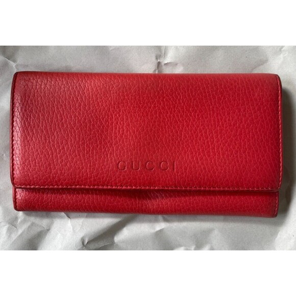 Gucci Wallet Bifold Long Leather Women’s One Size Red Authentic Designer Vintage - Picture 1 of 16